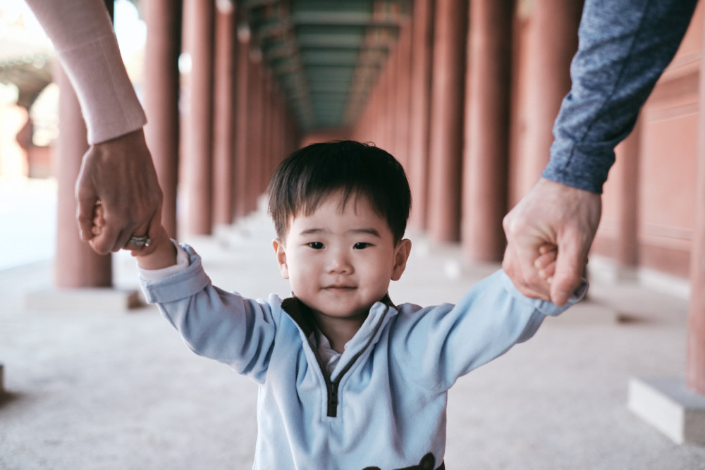 Aiden with his parents - DeVito Family Photos at Changdeokgung in Seoul